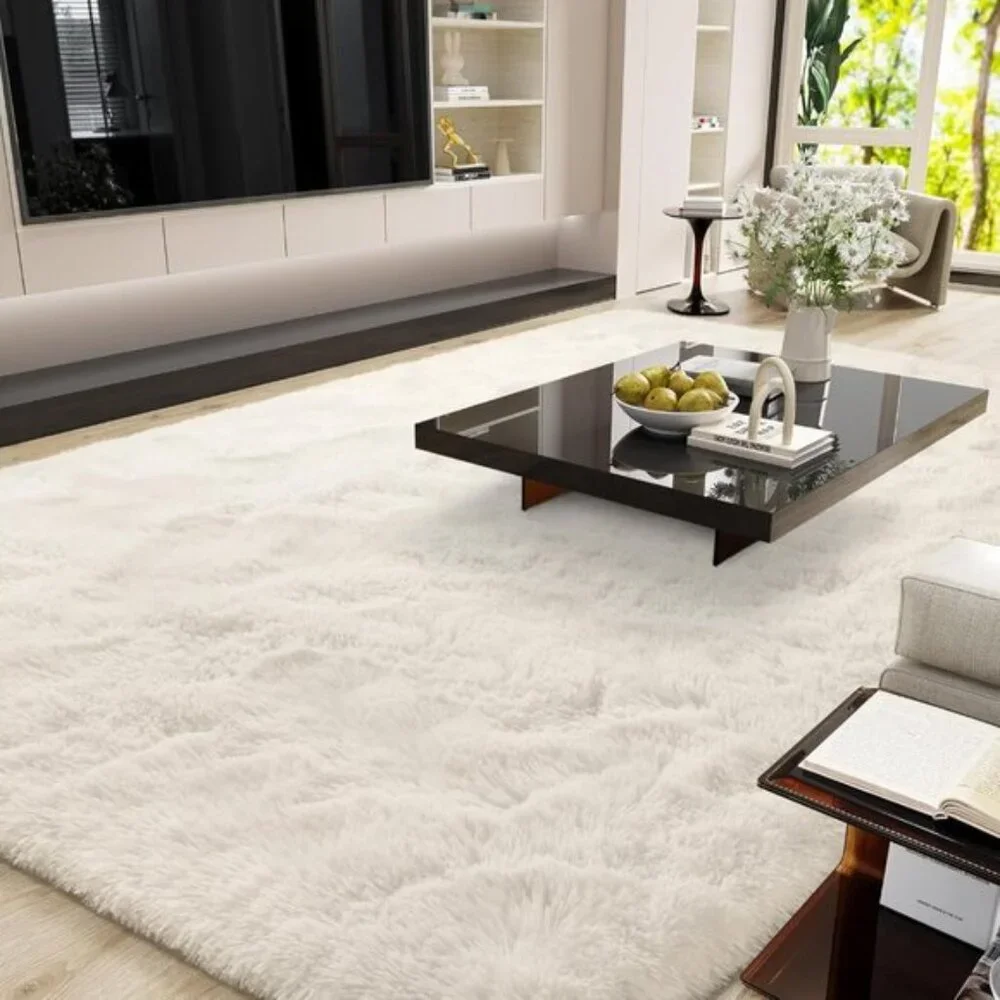 9x12 Ultra Soft Cream Area Rug, Fluffy Modern Carpet for Home, Room & Nursery